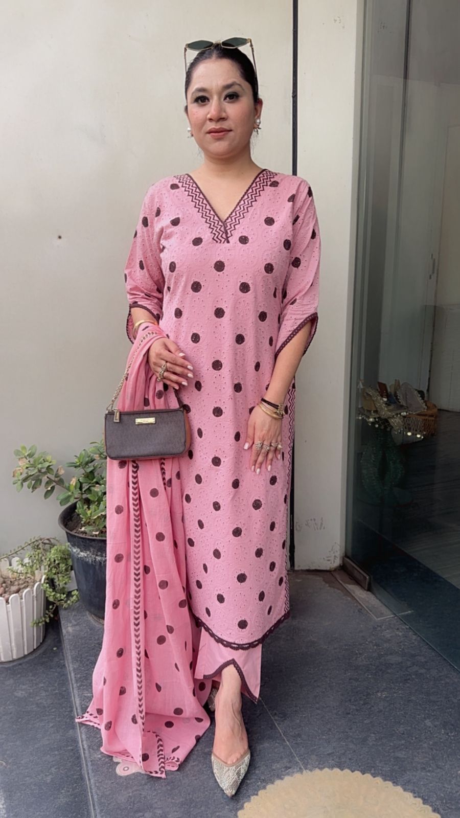 Tokyo pink Polka chiffle Designer Suit