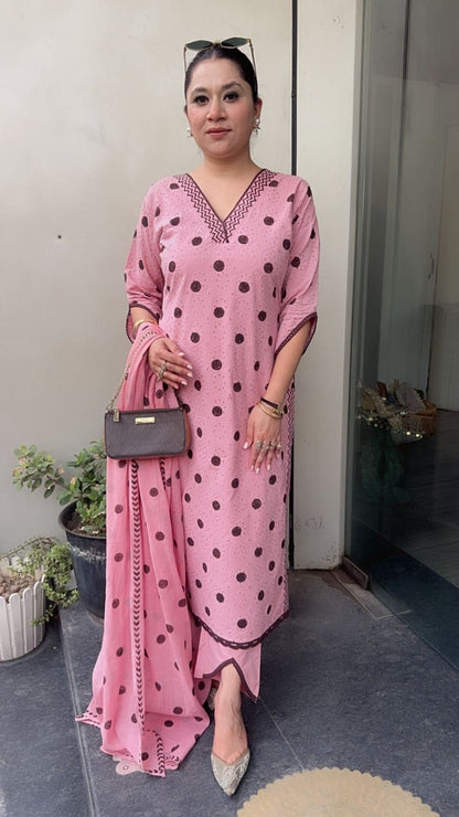 Tokyo pink Polka chiffle Designer Suit