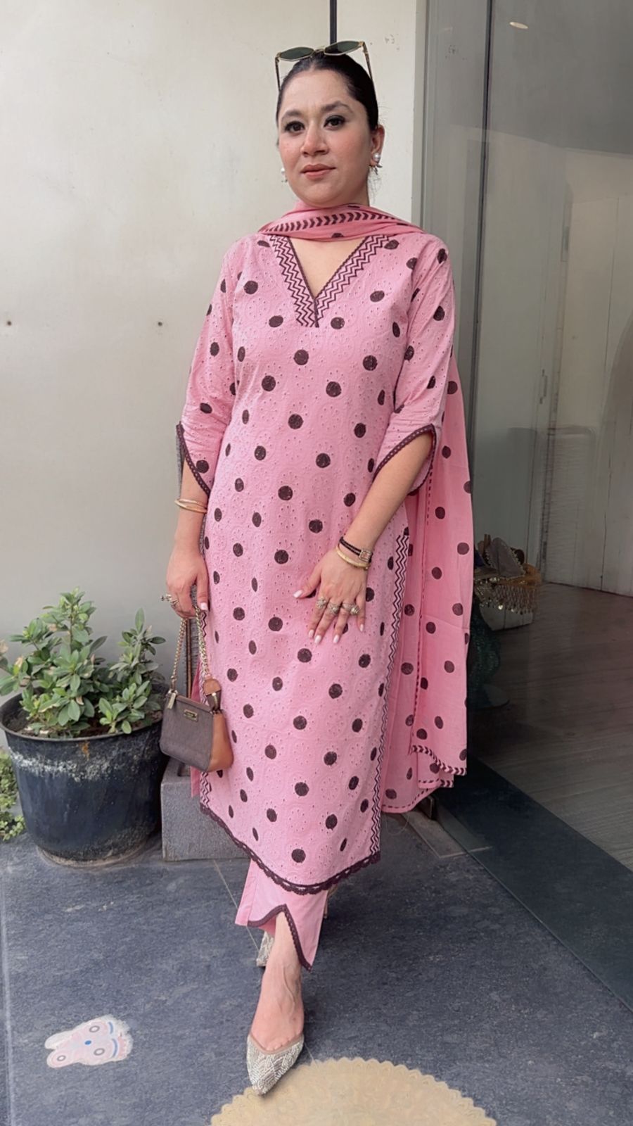 Tokyo pink Polka chiffle Designer Suit