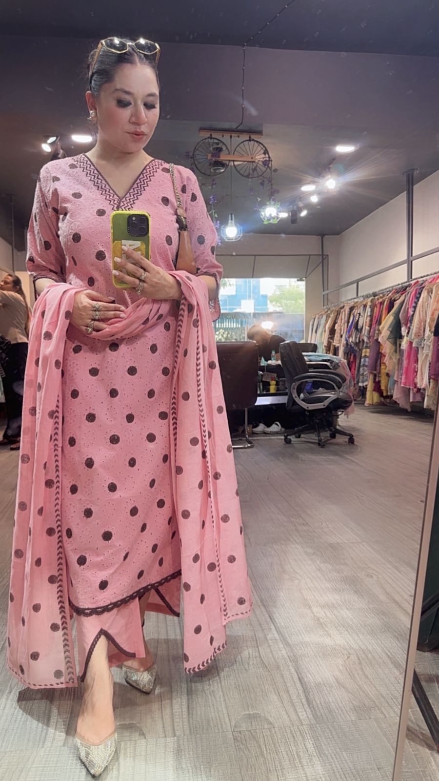 Tokyo pink Polka chiffle Designer Suit