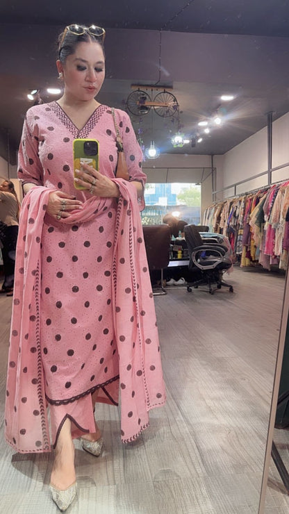Tokyo pink Polka chiffle Designer Suit