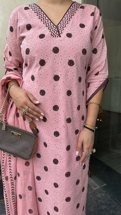 Tokyo pink Polka chiffle Designer Suit