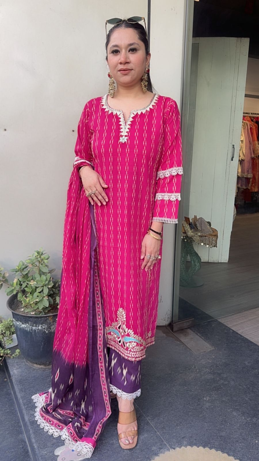 Aroma Pink purple Cotton Designer Suit