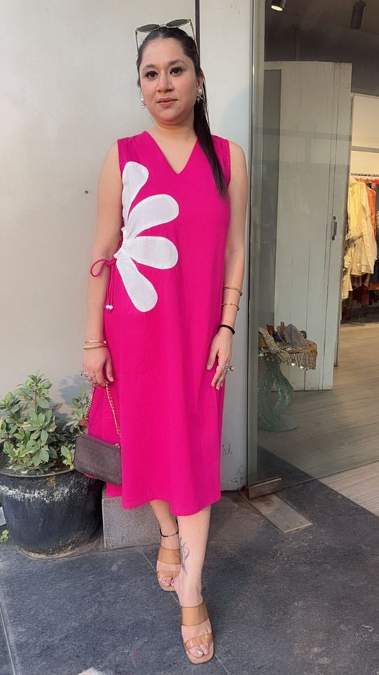 Hula Hoop pink Cotton Designer Dress (Sleeve Fabric Attached)