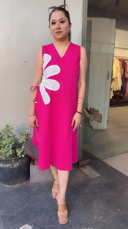 Hula Hoop pink Cotton Designer Dress (Sleeve Fabric Attached)