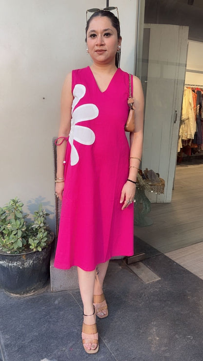 Hula Hoop pink Cotton Designer Dress (Sleeve Fabric Attached)