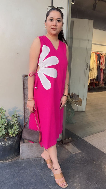 Hula Hoop pink Cotton Designer Dress (Sleeve Fabric Attached)