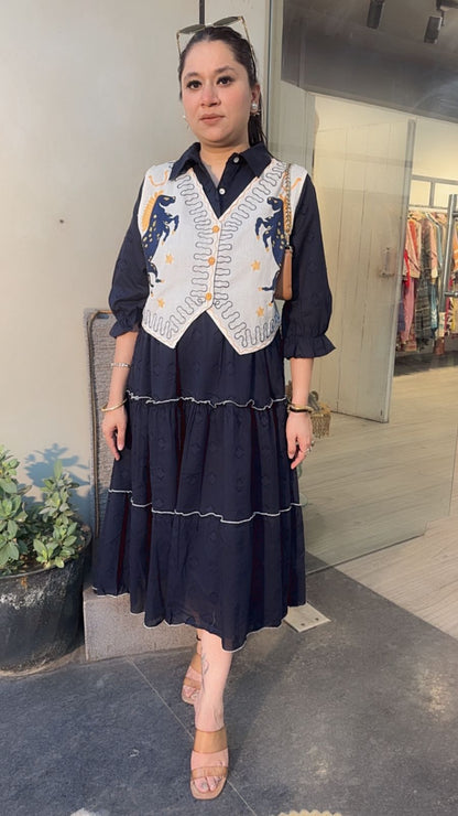 Horse Navy Blue jacket Cotton Designer Dress
