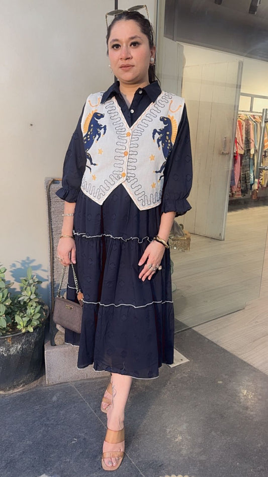 Horse Navy Blue jacket Cotton Designer Dress