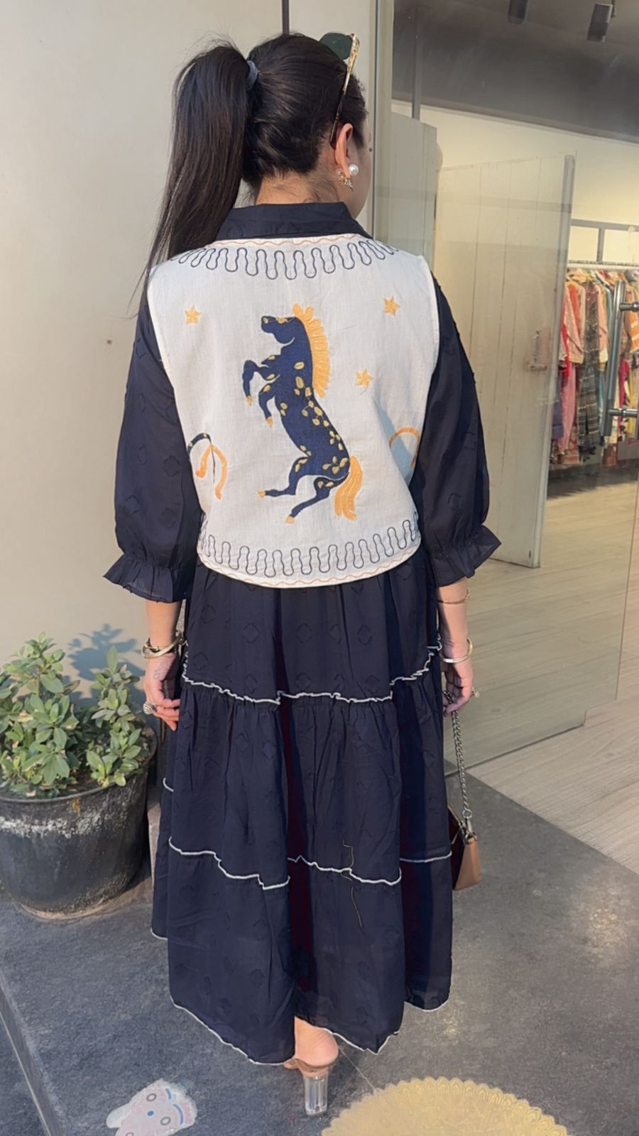 Horse Navy Blue jacket Cotton Designer Dress