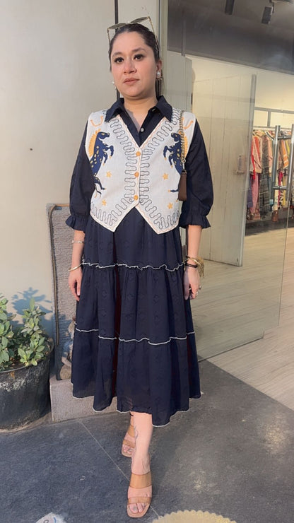 Horse Navy Blue jacket Cotton Designer Dress