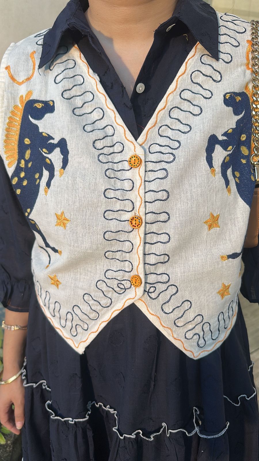 Horse Navy Blue jacket Cotton Designer Dress