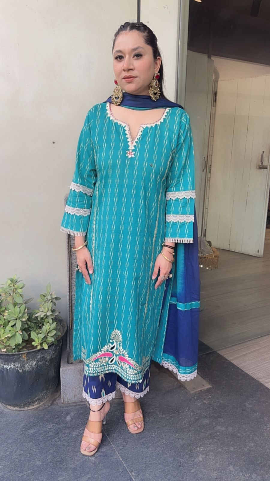 Aroma Terquish Blue Navy Blue Cotton Designer Suit