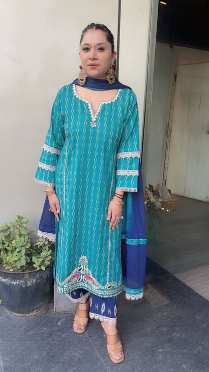 Aroma Terquish Blue Navy Blue Cotton Designer Suit