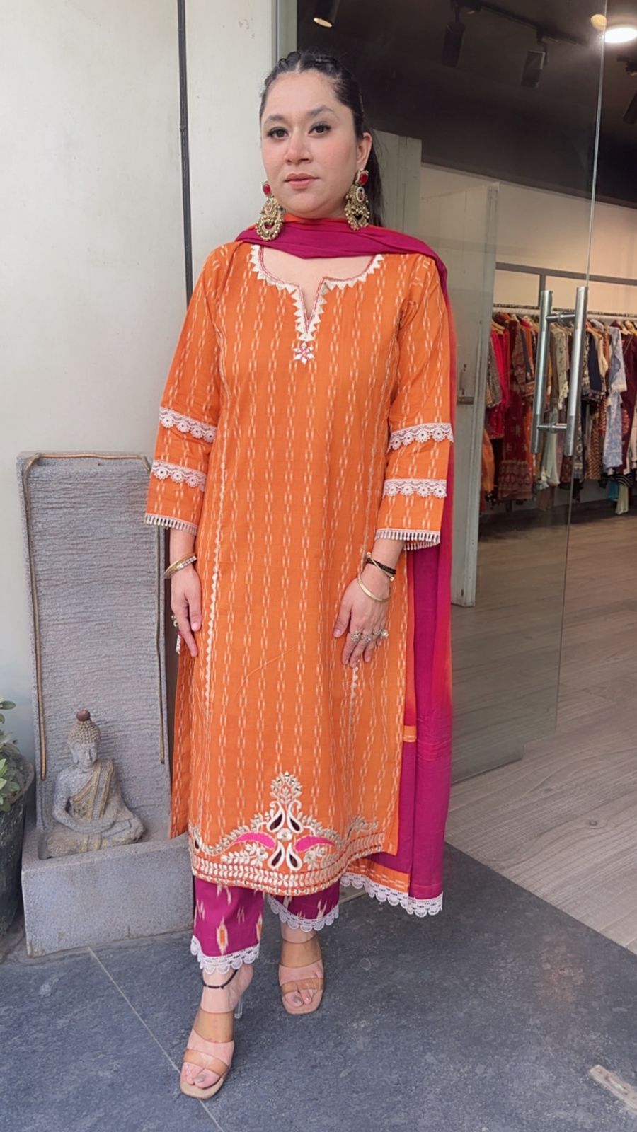 Aroma orange pink Cotton Designer Suit