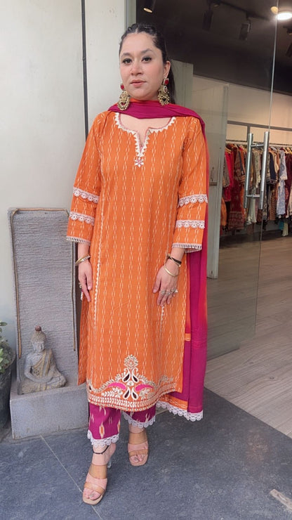 Aroma orange pink Cotton Designer Suit