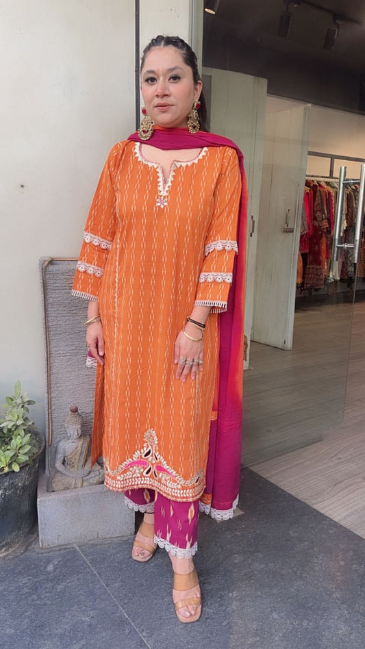 Aroma orange pink Cotton Designer Suit