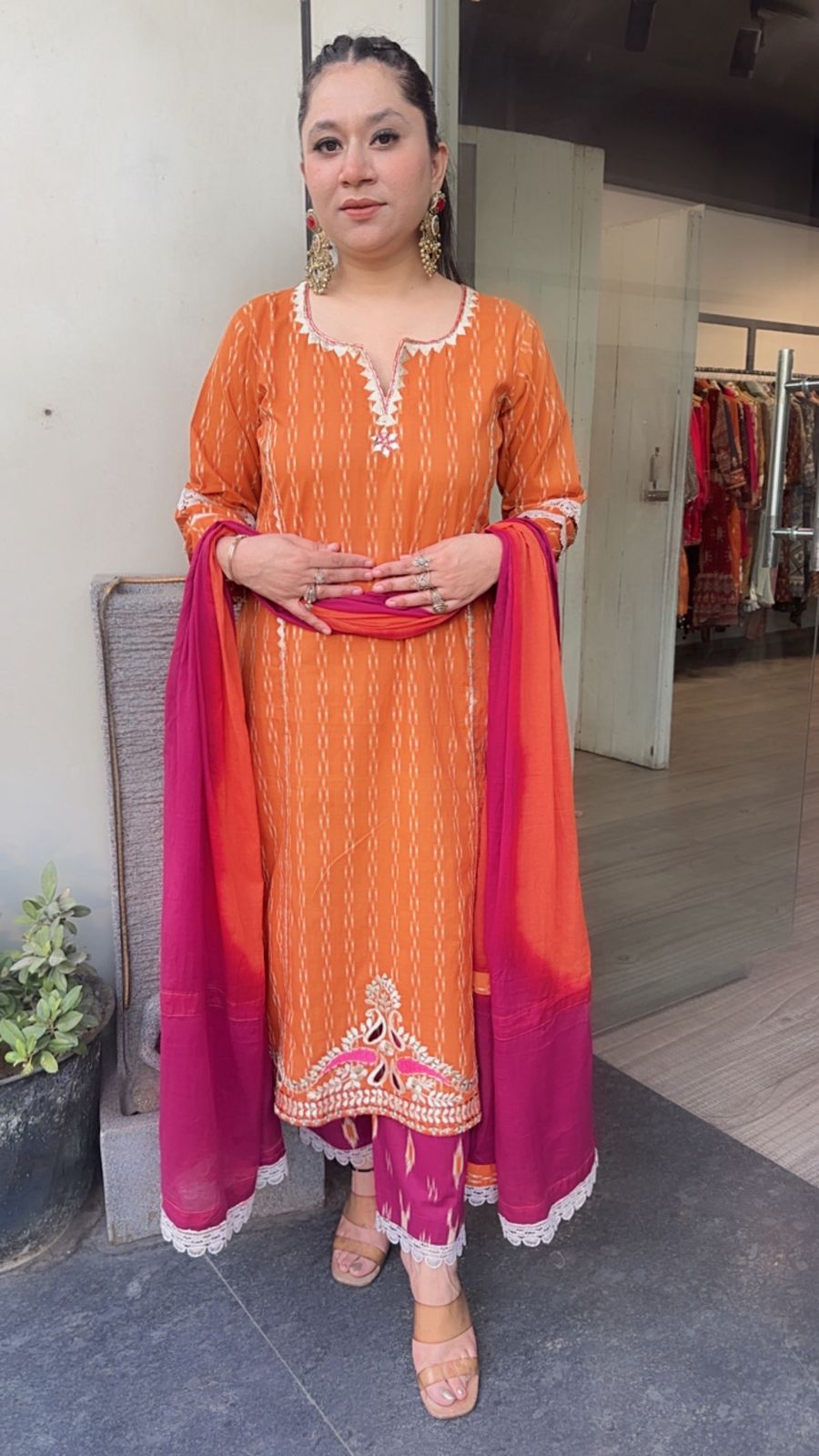 Aroma orange pink Cotton Designer Suit