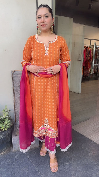 Aroma orange pink Cotton Designer Suit