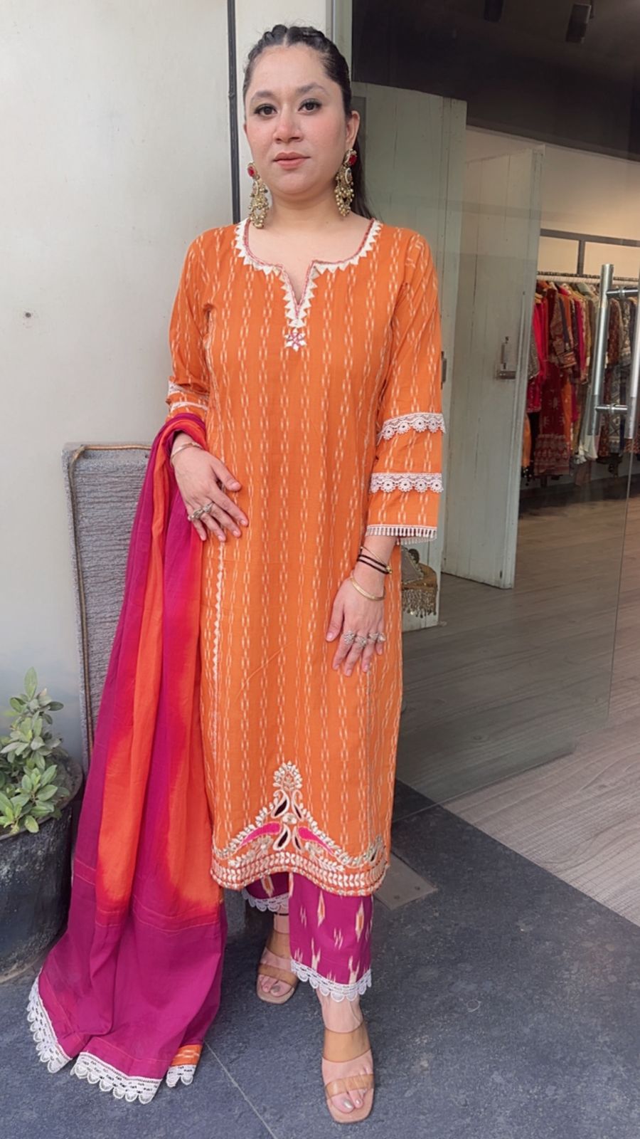 Aroma orange pink Cotton Designer Suit