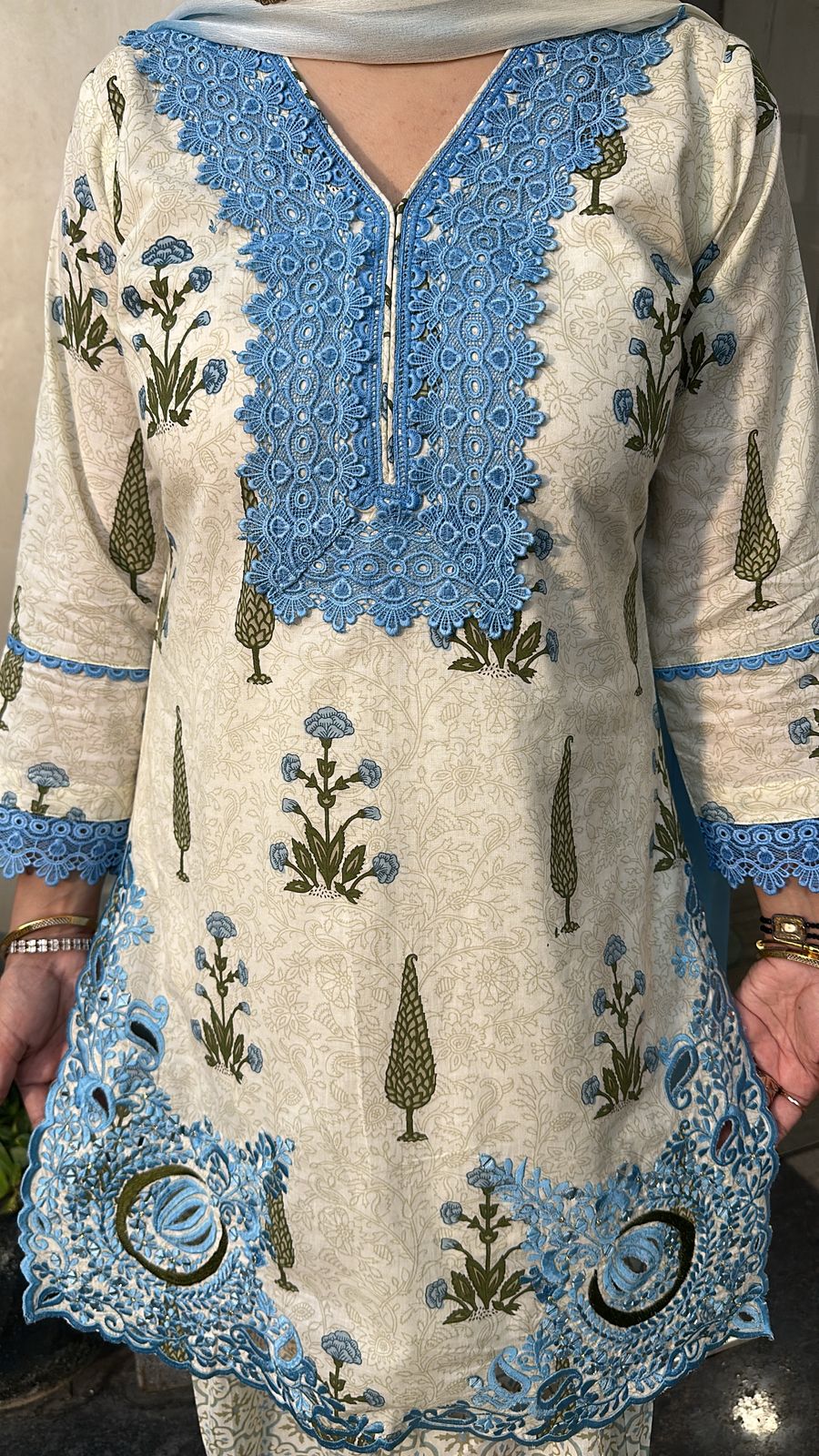 Ginger Blue Ivory Farshi Salwar Cotton Designer Suit