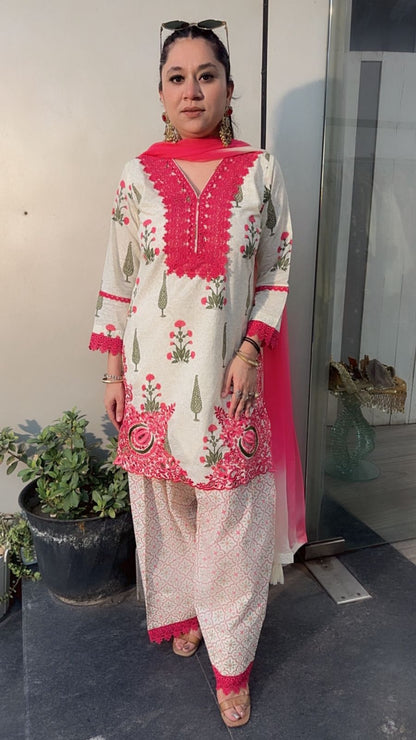 Ginger pink Ivory Farshi Salwar Cotton Designer Suit