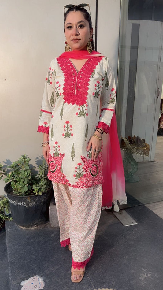 Ginger pink Ivory Farshi Salwar Cotton Designer Suit
