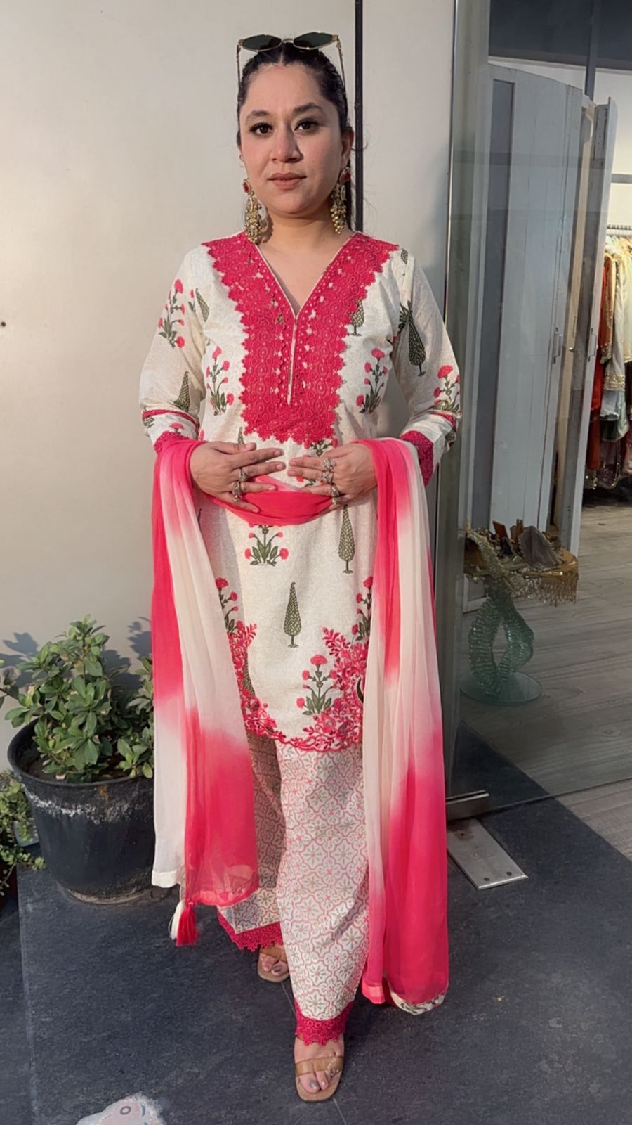 Ginger pink Ivory Farshi Salwar Cotton Designer Suit