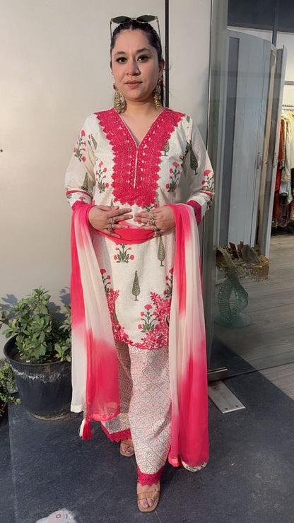 Ginger pink Ivory Farshi Salwar Cotton Designer Suit