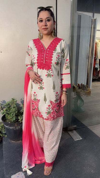 Ginger pink Ivory Farshi Salwar Cotton Designer Suit