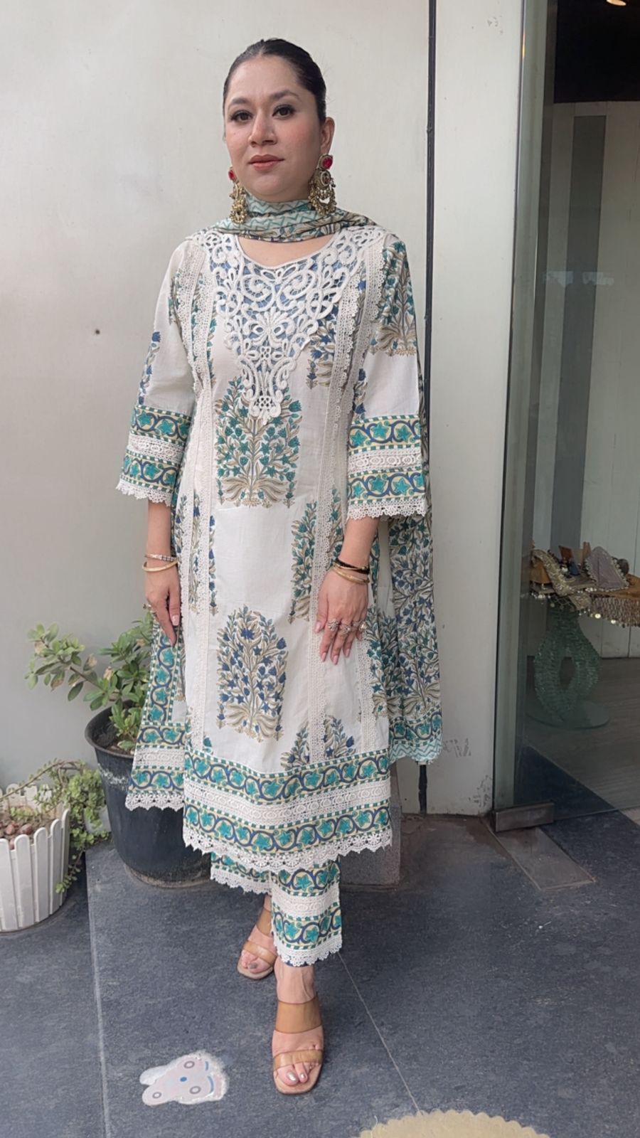 Malai Blue lace work Cotton Designer Suit