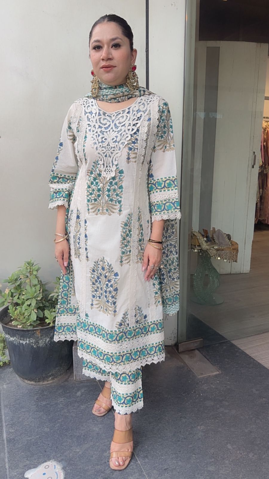 Malai Blue lace work Cotton Designer Suit