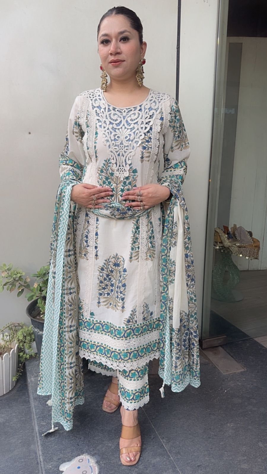 Malai Blue lace work Cotton Designer Suit