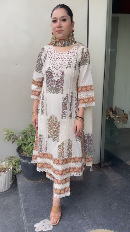 Malai purple lace work Cotton Designer Suit