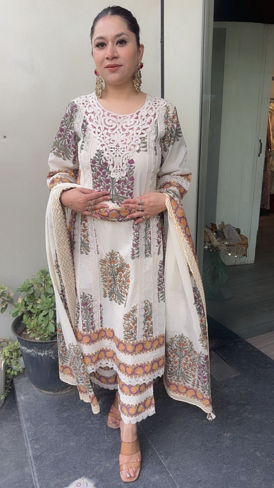 Malai purple lace work Cotton Designer Suit