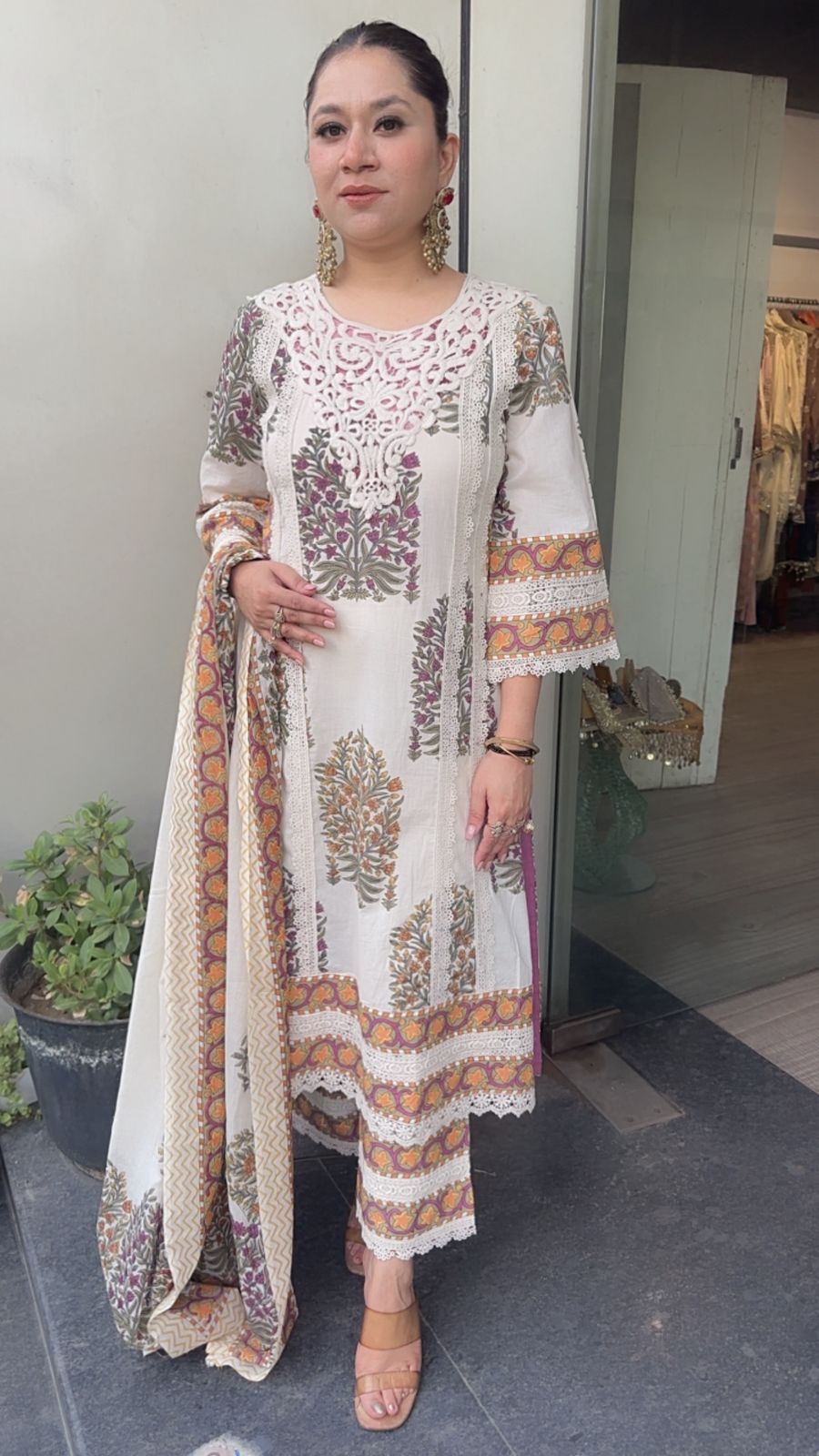 Malai purple lace work Cotton Designer Suit