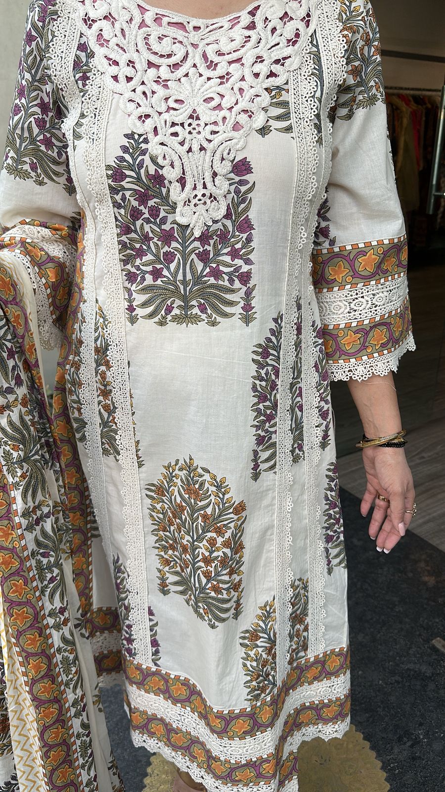Malai purple lace work Cotton Designer Suit