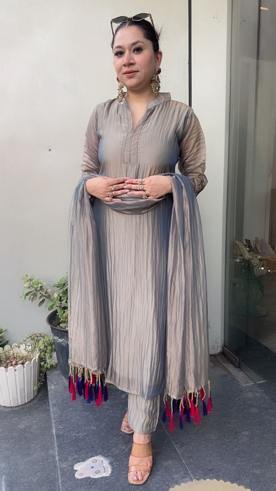 Dooby Shimmer Tassel Dupatta Designer Suit