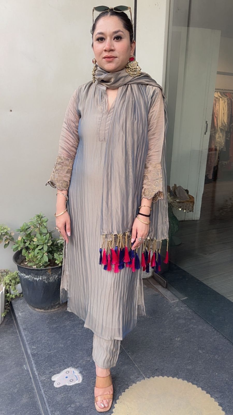 Dooby Shimmer Tassel Dupatta Designer Suit