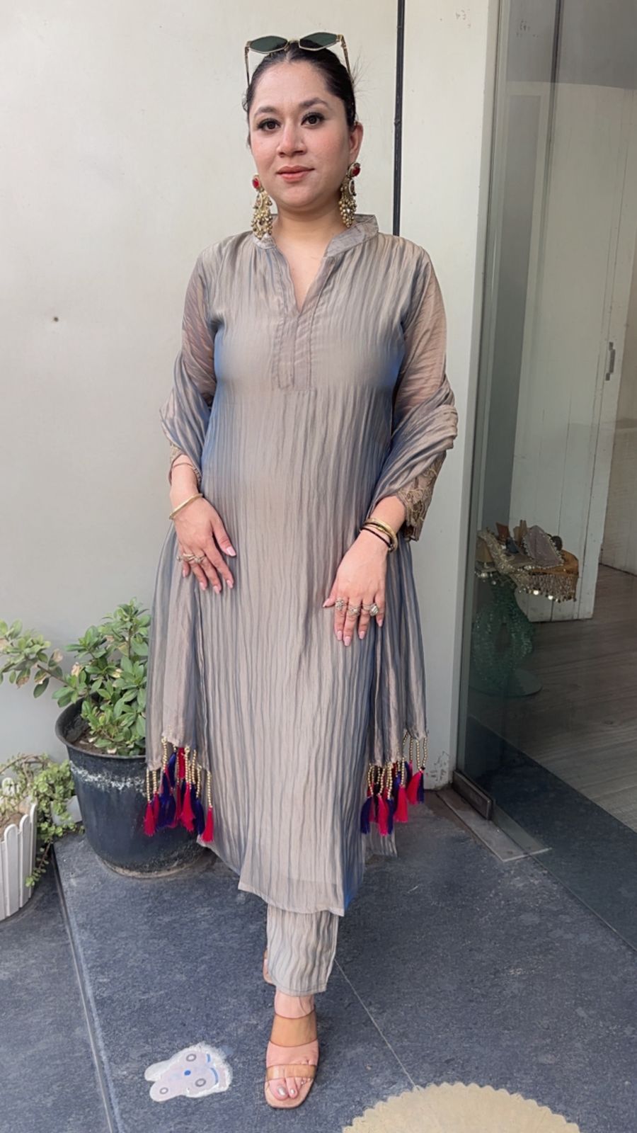 Dooby Shimmer Tassel Dupatta Designer Suit