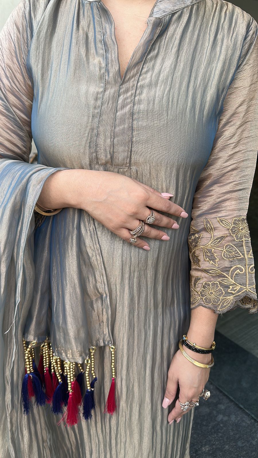 Dooby Shimmer Tassel Dupatta Designer Suit