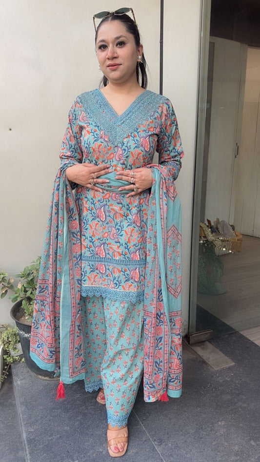 Makhan Rama Green Digital Cotton Designer Suit