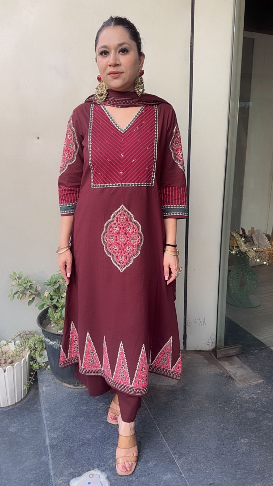 Chutney Mahroon Digital Cotton Designer Suit