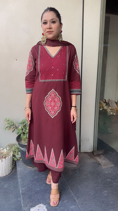 Chutney Mahroon Digital Cotton Designer Suit