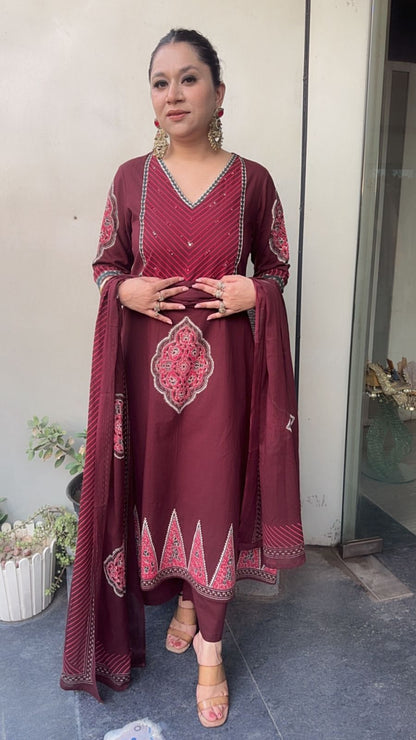 Chutney Mahroon Digital Cotton Designer Suit