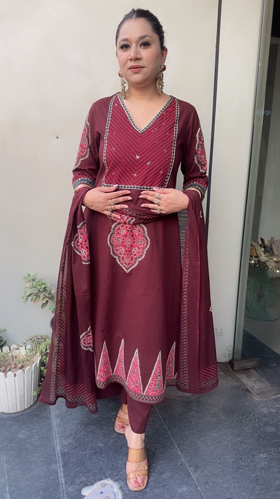 Chutney Mahroon Digital Cotton Designer Suit