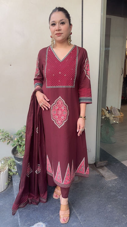 Chutney Mahroon Digital Cotton Designer Suit