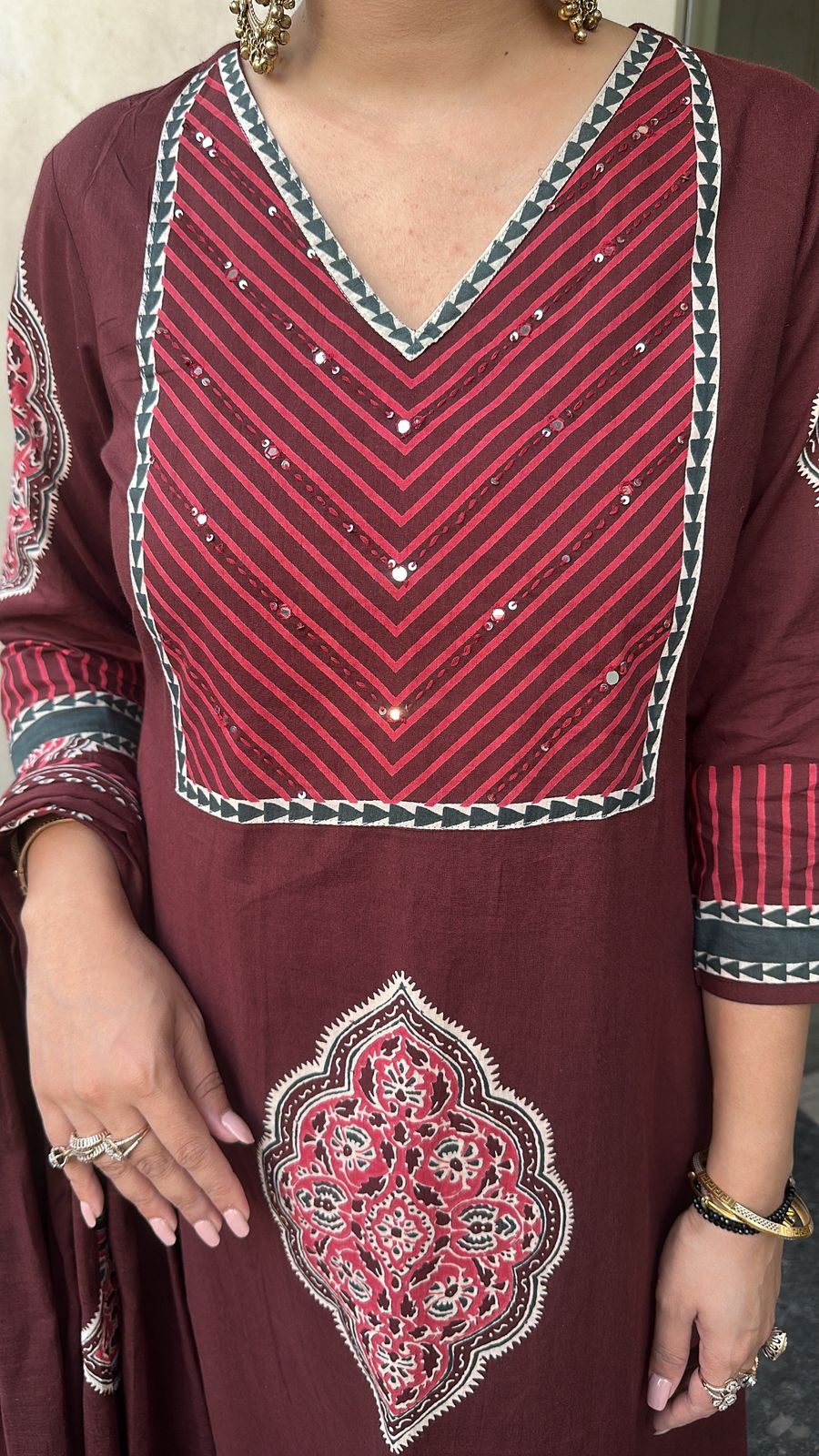 Chutney Mahroon Digital Cotton Designer Suit