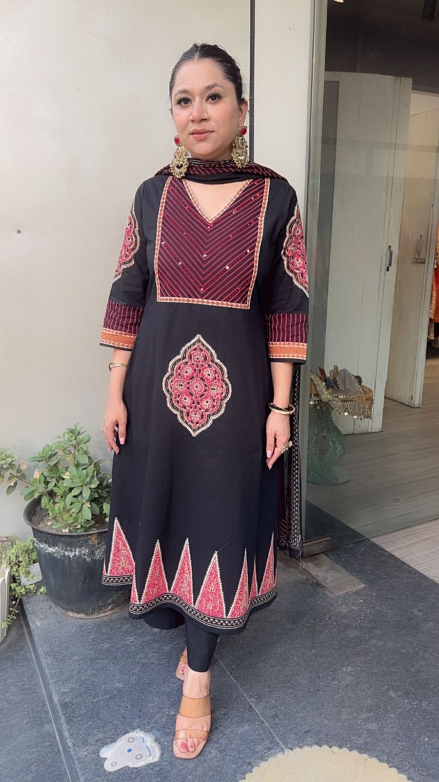Chutney Black Digital Cotton Designer Suit