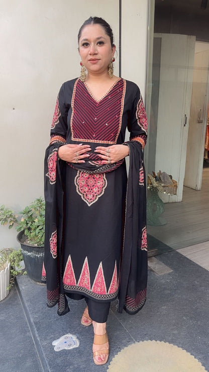 Chutney Black Digital Cotton Designer Suit